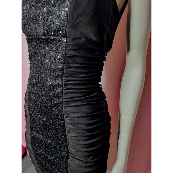 Ruby Rox Y2K Black One Shoulder Sequin Rouched Club Dress Size Medium - Picture 7 of 11